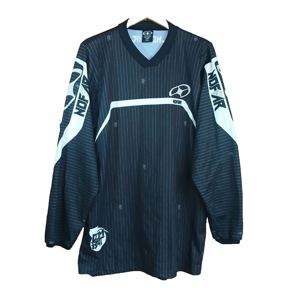 Vintage No Fear Combat Motocross Pinstripe Jersey Long Sleeve Shirt Size XL